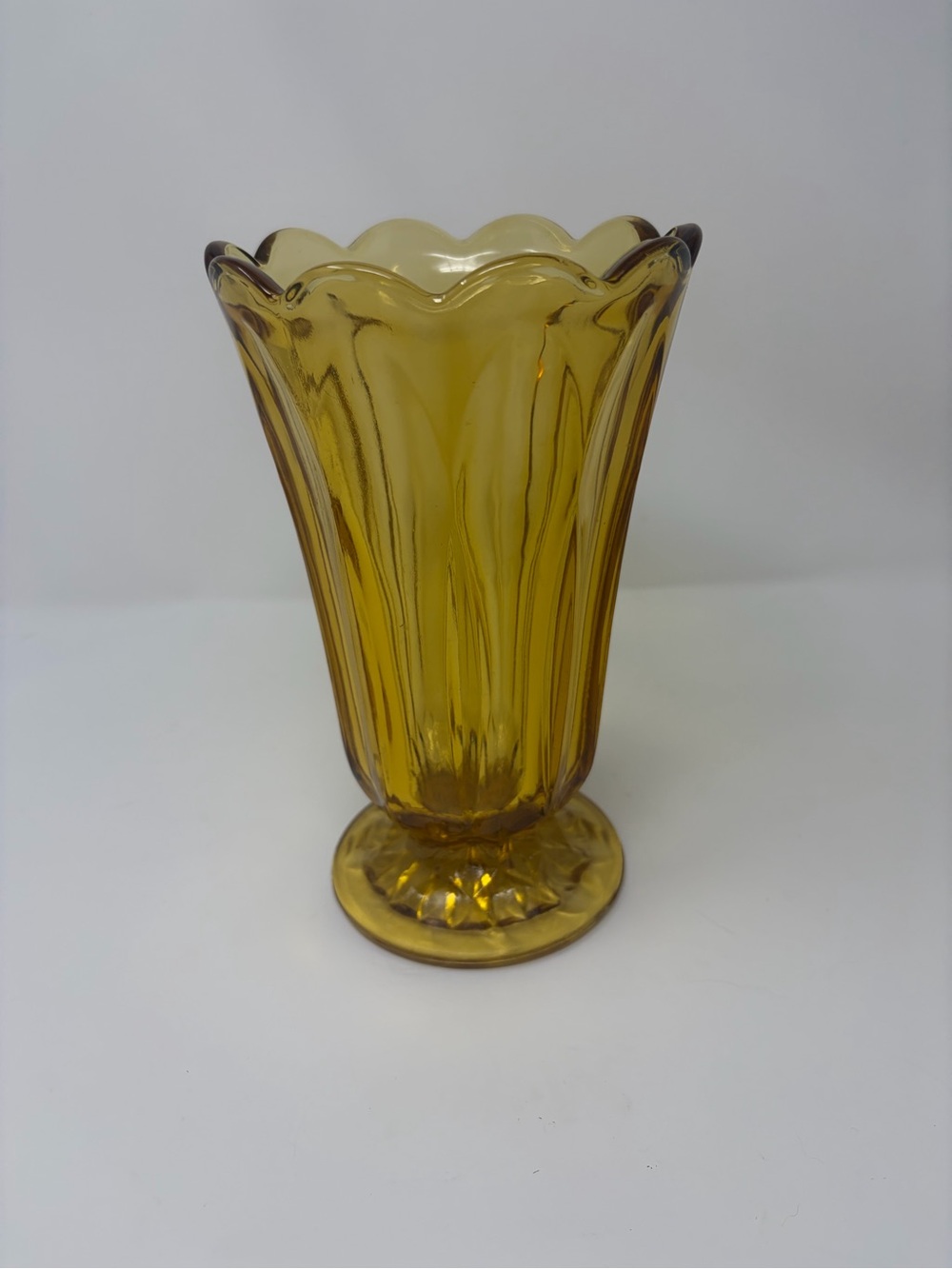 Anchor Hocking Glass Fairfield Amber Honey Gold Footed Vase